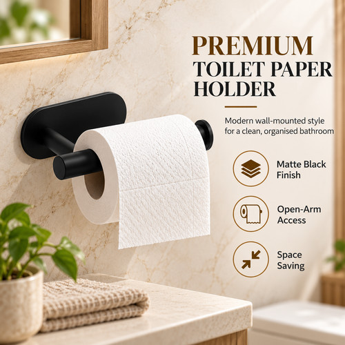 Black kitchen roll - black, holder